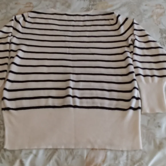 New York & Company Black and White Striped V-Neck Sweater - Picture 9 of 9